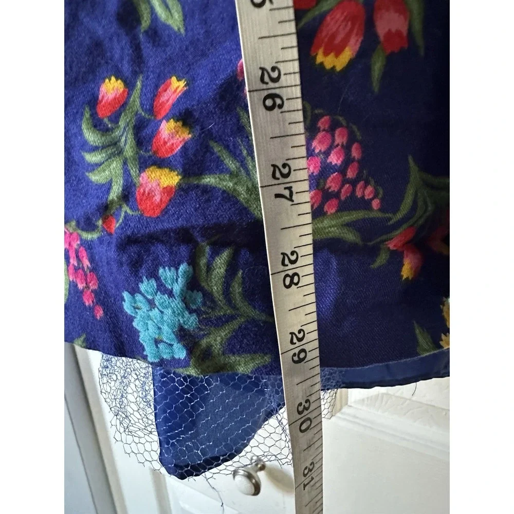 VTG 80s PLUM PUDDING Dress Girls 8 Blue Floral Holiday Cottage Tulle Lined